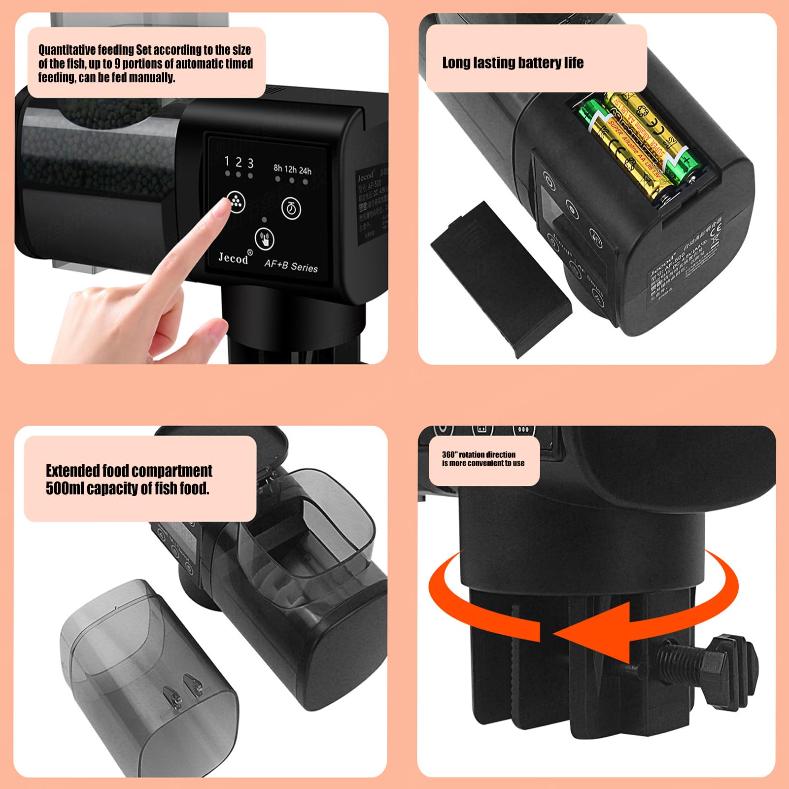 Mangeoire À Poissons Distributeur De Nourriture Grande Capacité pour | Distributeur Automatique De Nourriture 500 Ml Alimentation poissons : ,