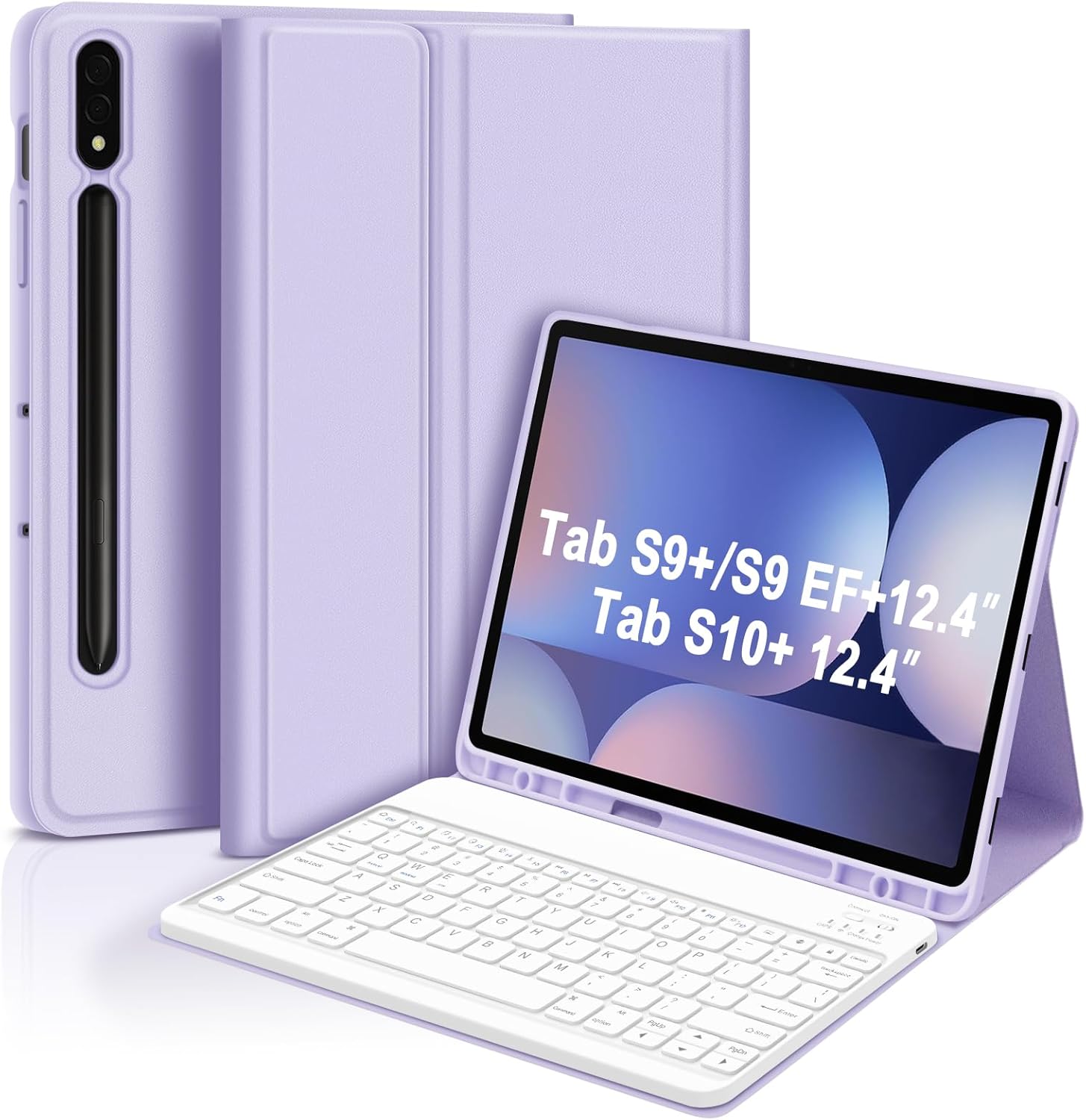 GOKOCO for Samsung Galaxy Tab S10+/S9 +/S9 FE+ 12.4 inch Keyboard Case with S Pen Holder,S10 Plus/S9 Plus/S9 FE Plus Detachable Wireless Bluetooth Keyboard with Auto Sleep/Weak-Purple