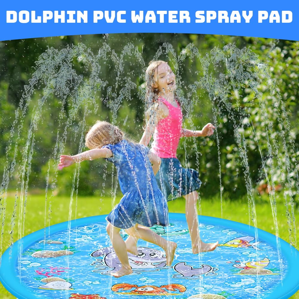 170cm Splash Pad, Sprinkler Wasser Spielmatte,Splash Pad Wasserspielzeug Kinder,Sprinkler Wasser-Spielmatte Für Outdoor Garten Wassersprinkler Kinder Splash Pad (Delfin-Design)