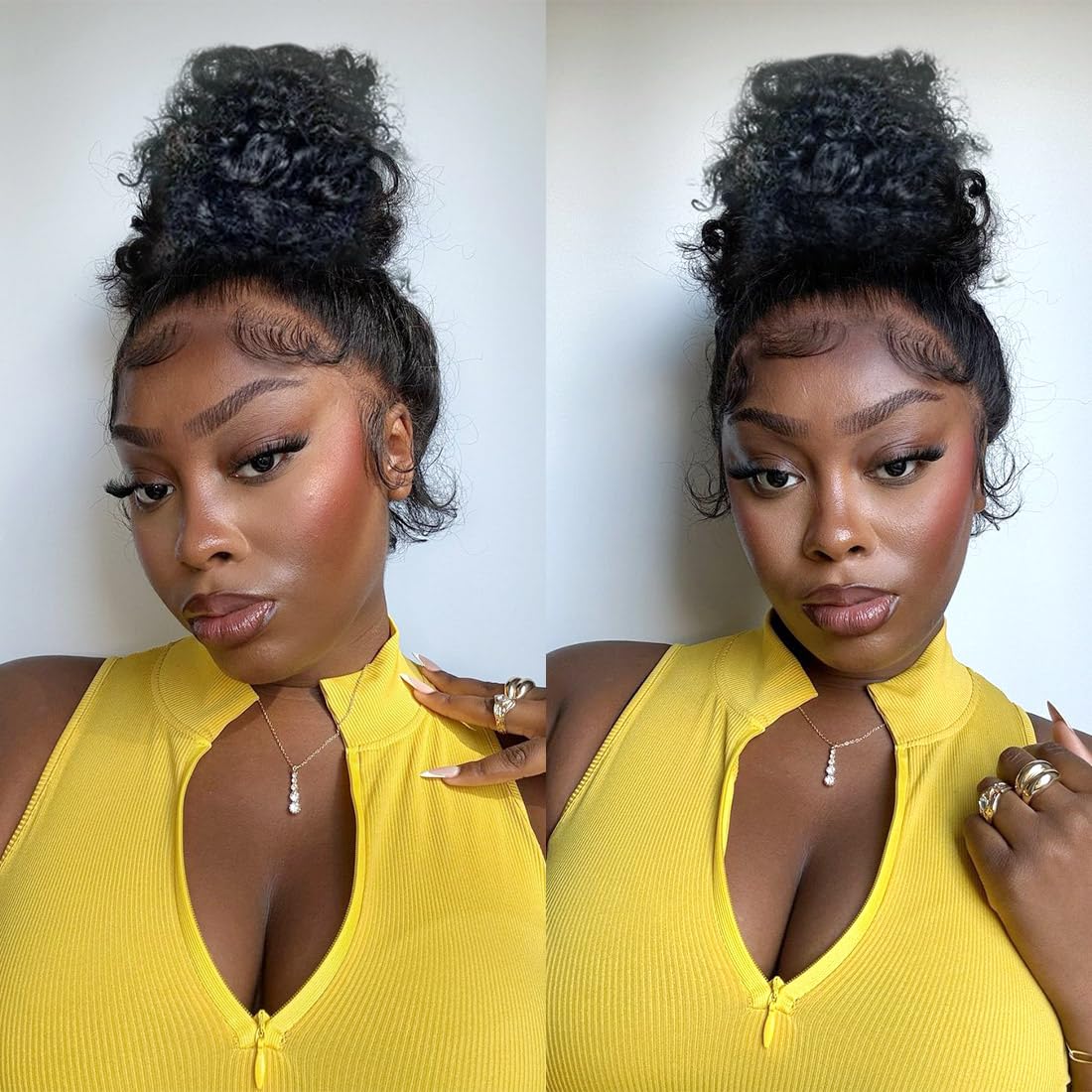 curly lace front wig top knot hairstyle for women