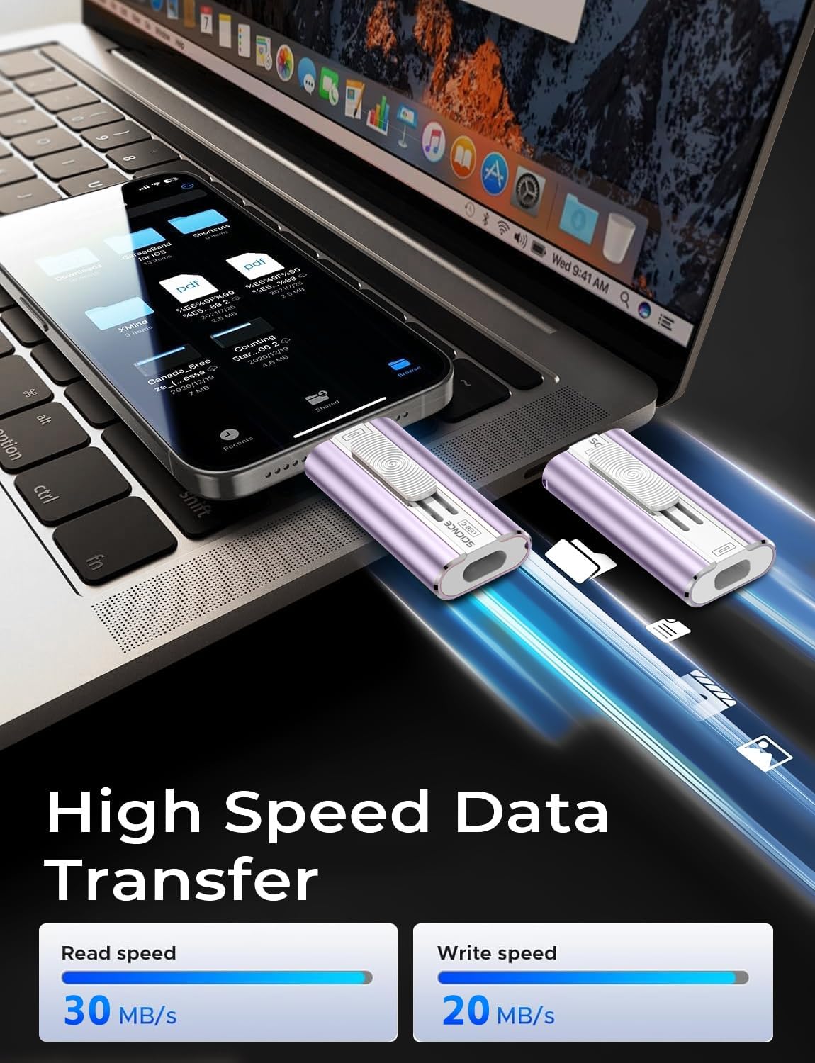 SCICNCE 256GB Flash Drive Intended for Phone, USB External Memory Stick Storage Backup for Photos Videos, Plug and Play No APP Required, Compatible with iPhone iPad Android and PCs (1 Pack-Purple) 4 71roemnOS8L. AC SL1500