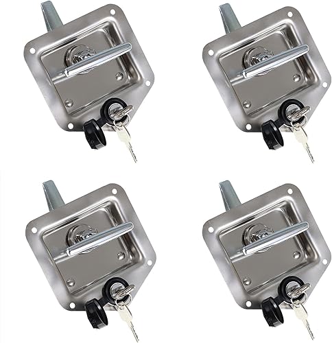 LABLT 4 piezas de cierre de puerta de remolque de acero inoxidable altamente pulido con junta y llaves para RV Camper Truck Trailer Caja de