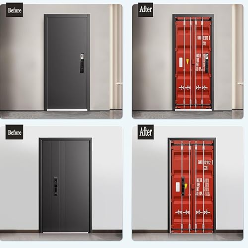 Miniatura 4 de artfanke Adhesivos de puerta 3D Imitación de metal Caja de contenedor 30.3"x78.7" - Mural de puerta despegar y pegar Adhesivos de pared para