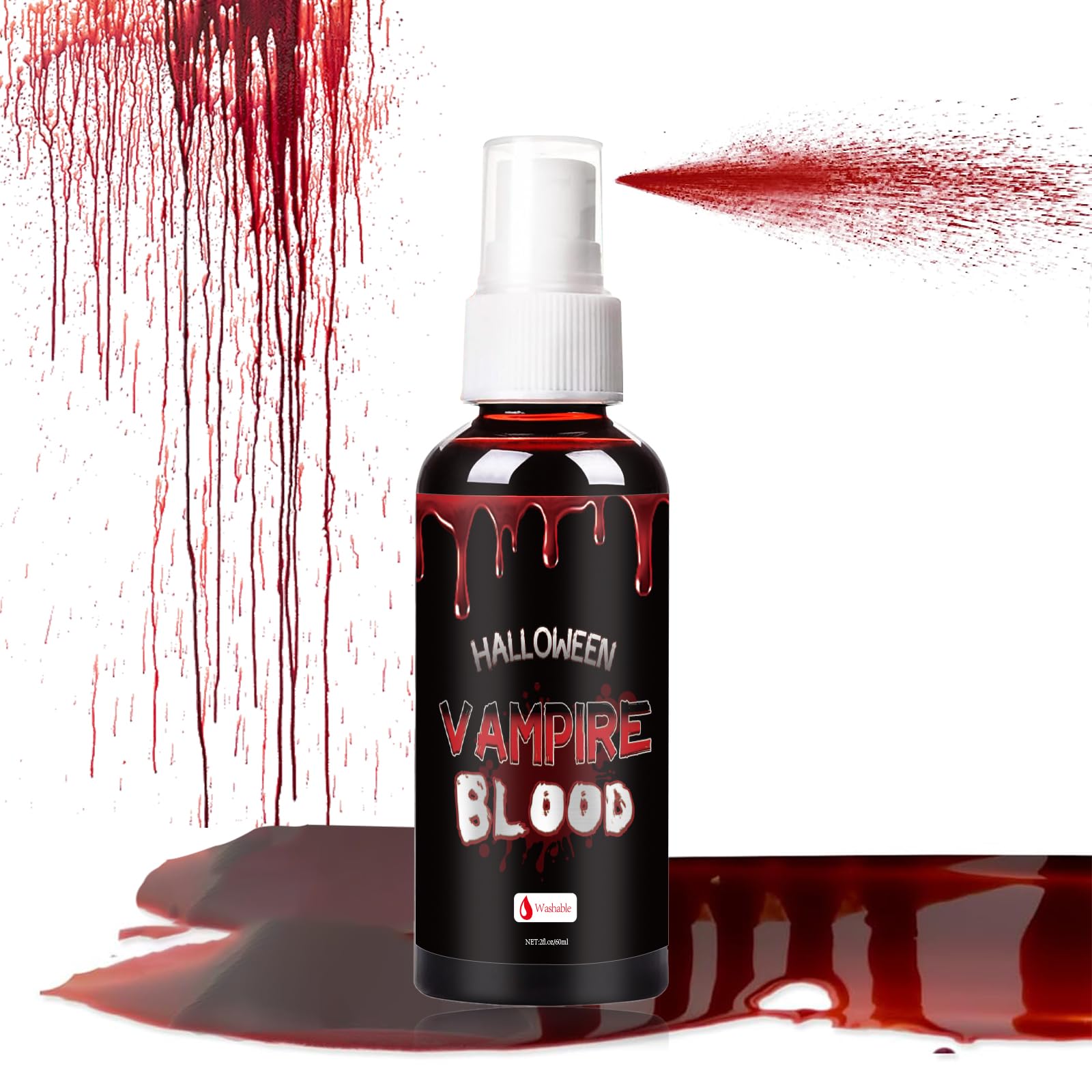 Halloween Fake Blood Spray, Blood Splatter Fake Blood Washable, Fake Blood for Clothes and Zombie Monster Vampire Clown, Cosplay Party Makeup Red Blood 1PCS