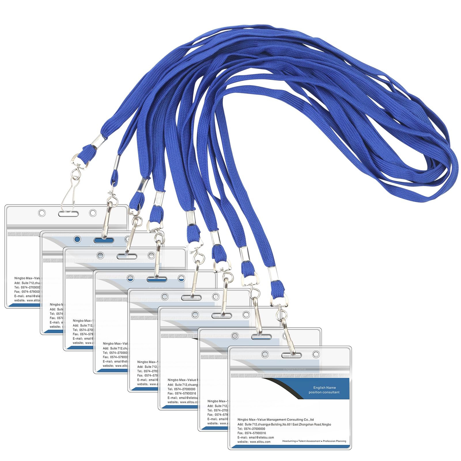 Dombbfye 25 Sets Blue Lanyards for ID Badges with ID Holder, Waterproof Plastic Clear ID Badge Holder with Lanyard, Horizontal Badge Holder with Swivel Hook Lanyard for Teacher Student Nurse Employee