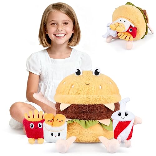 4-in-1 Hamburger Plush Toys with Baby Plushies, 4pcs Set Stuffed