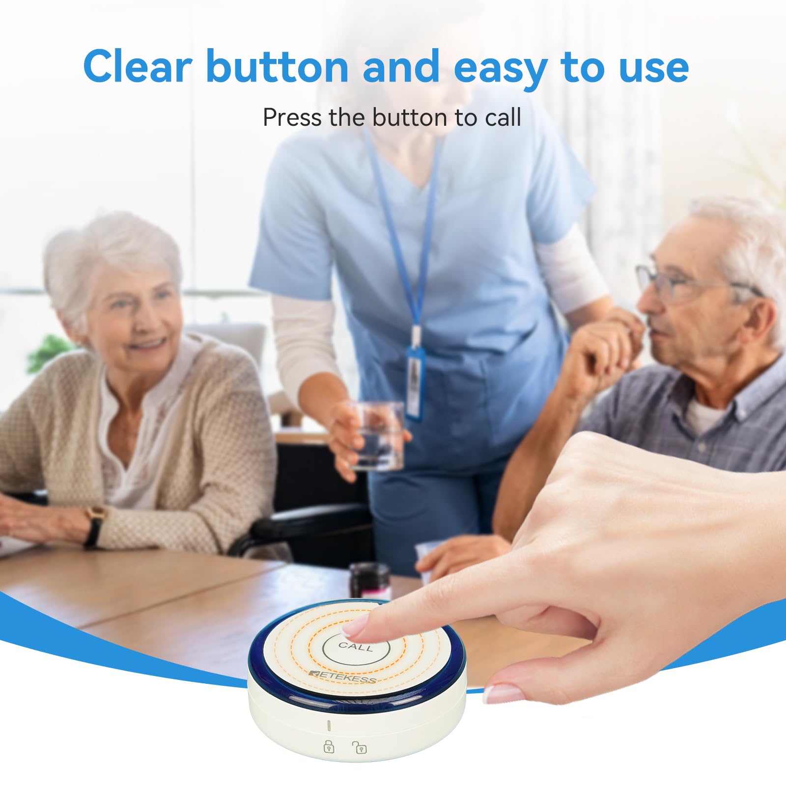 Retekess TH012 Botón de Llamada SOS Inteligente WiFi, Buscapersonas para Cuidadores, 2 Meses de Tiempo de Espera,1 Botón de Llamada para Personas Mayores, Pacientes Discapacitados