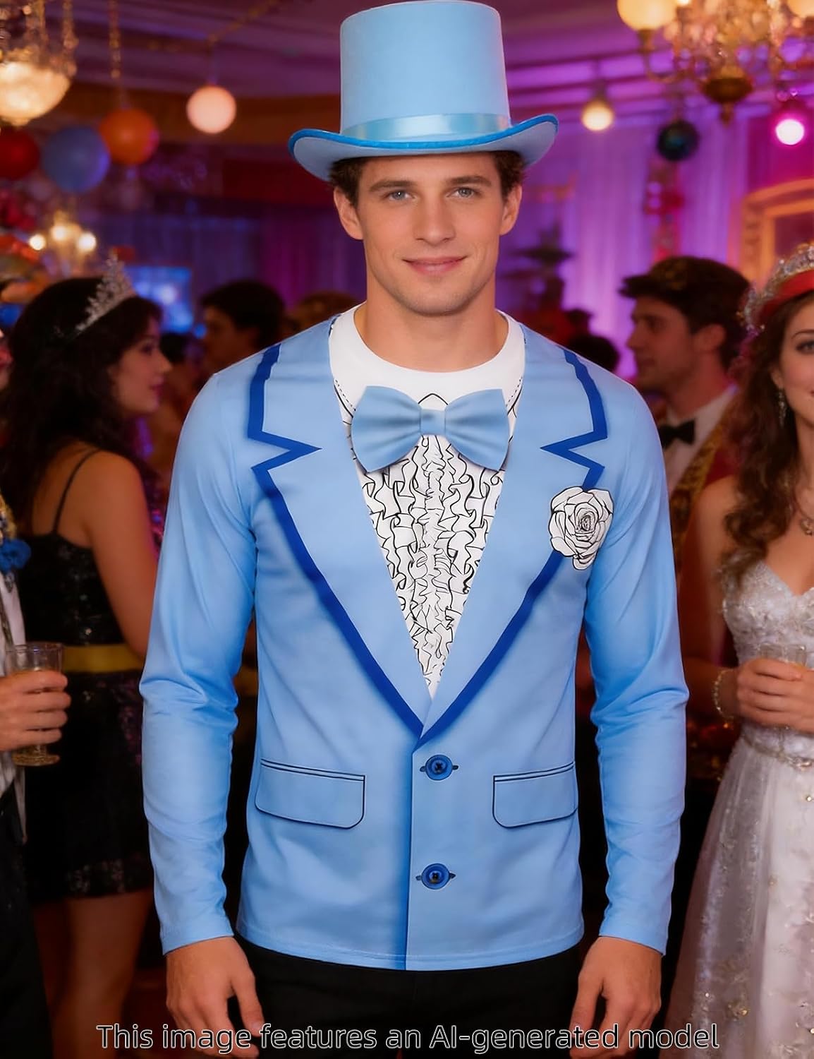 Funny World Men's Holiday Tuxedo T-Shirts Graphic Long Sleeve Novelty Party Costume Top