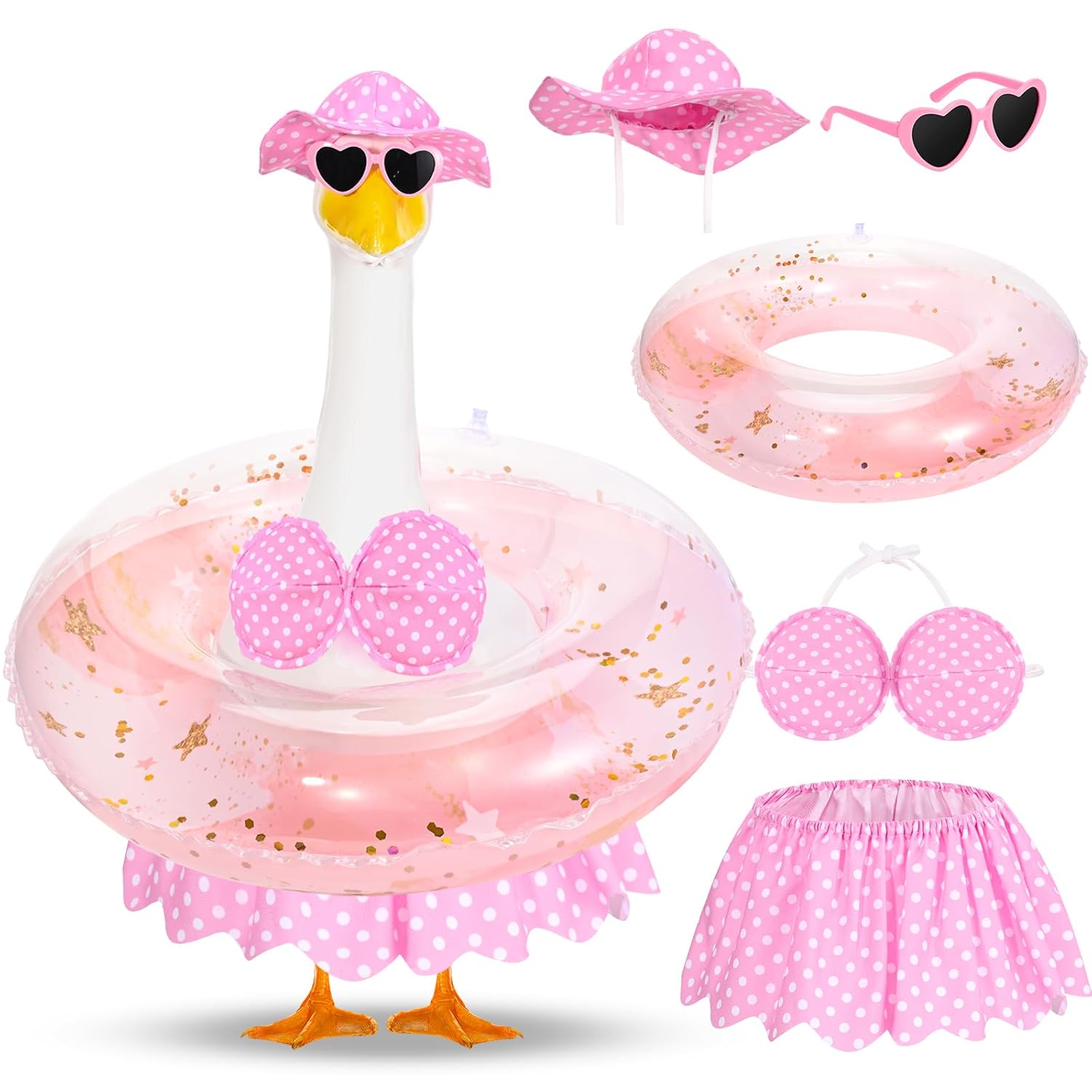 Hawaiian Porch Goose Outfits Summer Bikini Goose Outfit Fits 23 Goose Statue with Hat Sunglasses Swimming Ring for