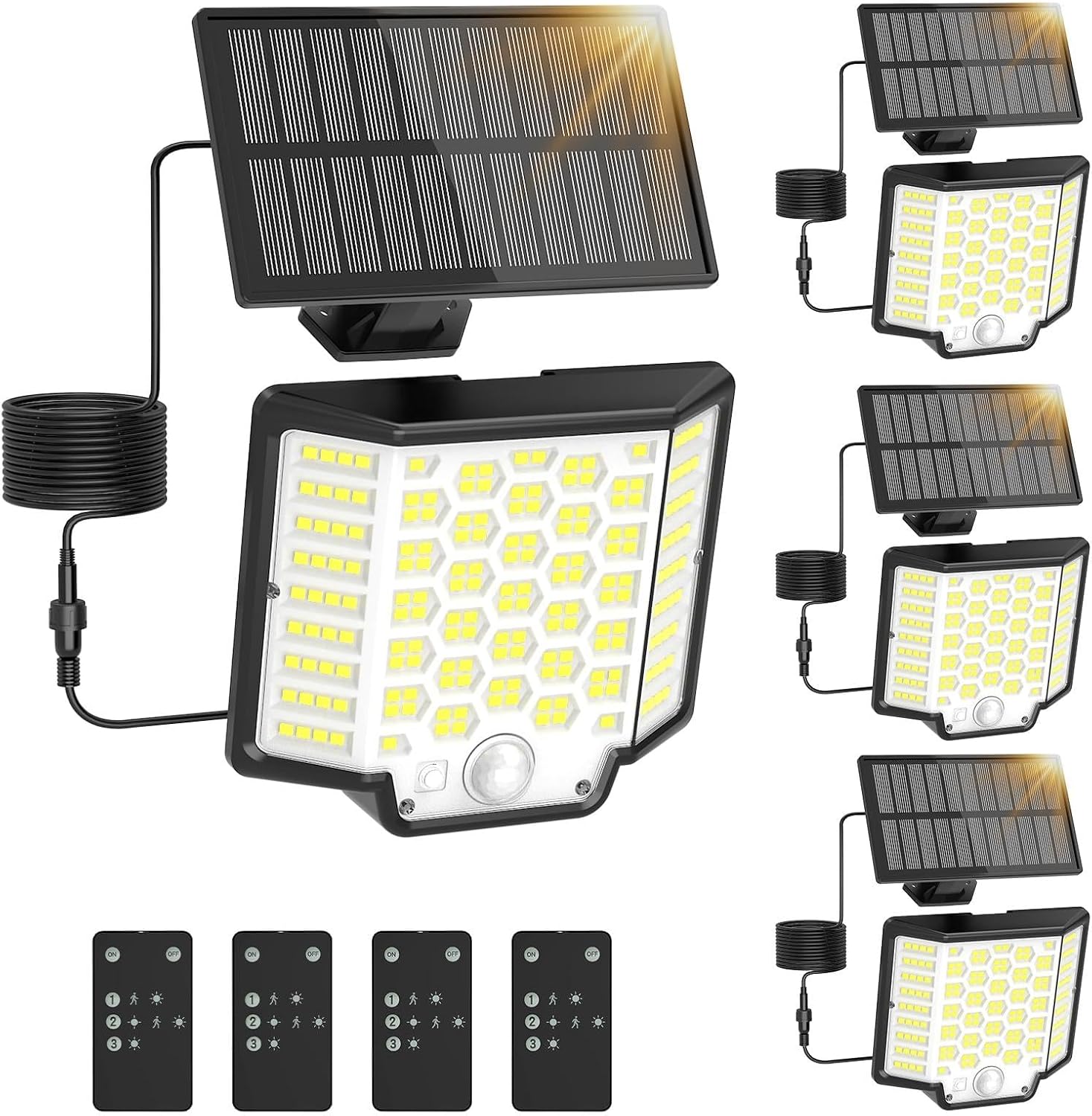 Solar Flood Lights Outdoor Waterproof, 2-Pack 186 LED Solar Wall Light Outside 2500LM, 3 Modes Remote Control with Motion Sensor, Dusk to Dawn Luces Solares, IP65 for Yard, Patio, Garden, Garage