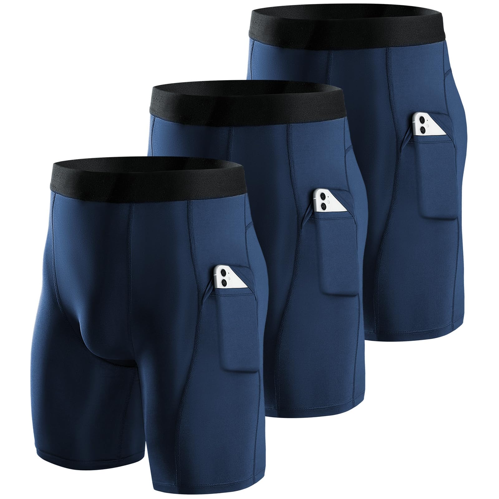 Niksa 1/3er Pack Herren Kompressionsshorts Schnelltrocknendes Base Layer Tights Sport Unterhosen für Enge trockene und atmungsaktive Radlerhose, Sportshorts mit Handytasche
