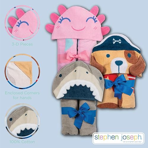 Miniatura 7 de Stephen Joseph Toalla unisex con capucha de terciopelo de algodón suave para niños, para baño y playa, tamaño 46 x 24 pulgadas, Rosado