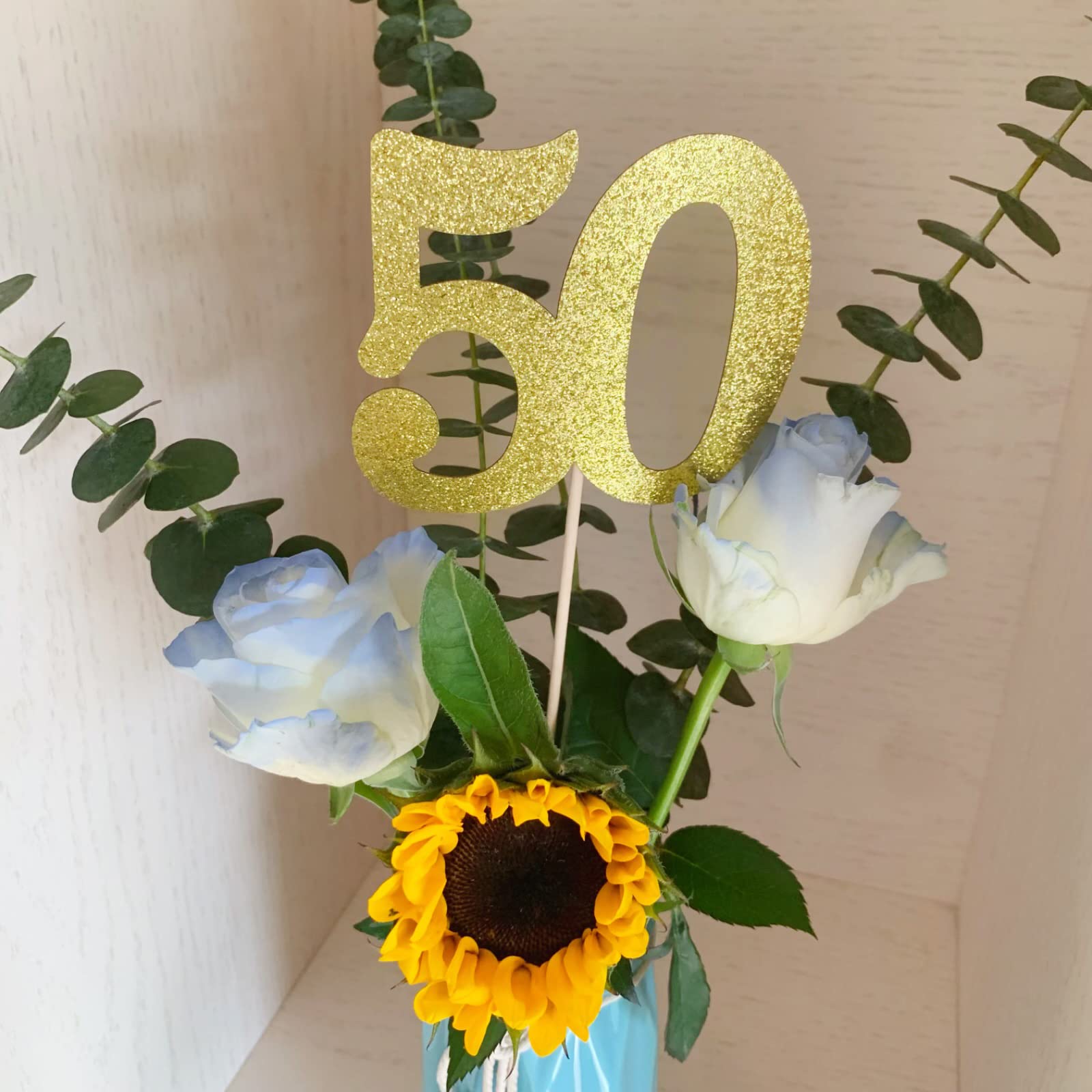 Zestaw 10 sztuk podwójnie obszytych brokatowych patyczków na 50. urodziny, centralny element rocznicowy, nakładka na stół z cyfrą 50, ozdoba na tort na 50. urodziny, rocznicę, dekoracje stołowe