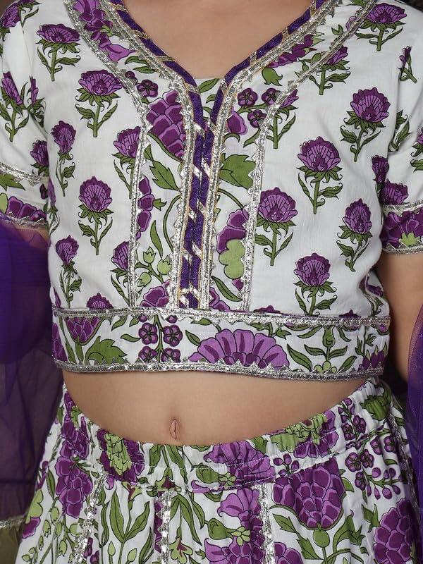 Image of superminis Girls Cotton Floral Printed Gotta Work 3 /4 Sleeves Flared Design Kurti & Sharara Set