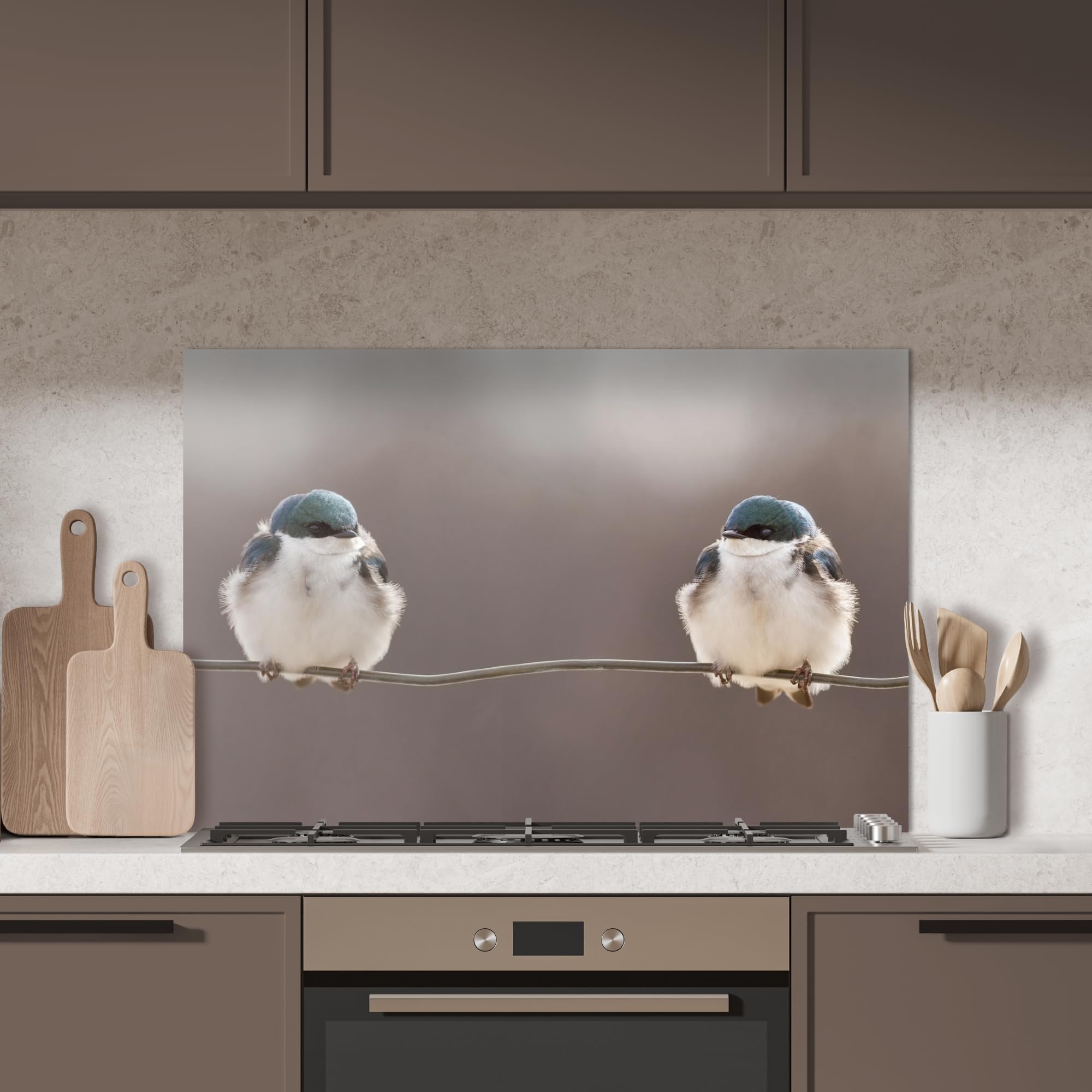 KitchenYeah© Paraschizzi Cucina Adesivo 60x90 cm Pannello Parete per Paraspruzzi Adesivi Muro Uccelli - Animali - Filo - Ritratto