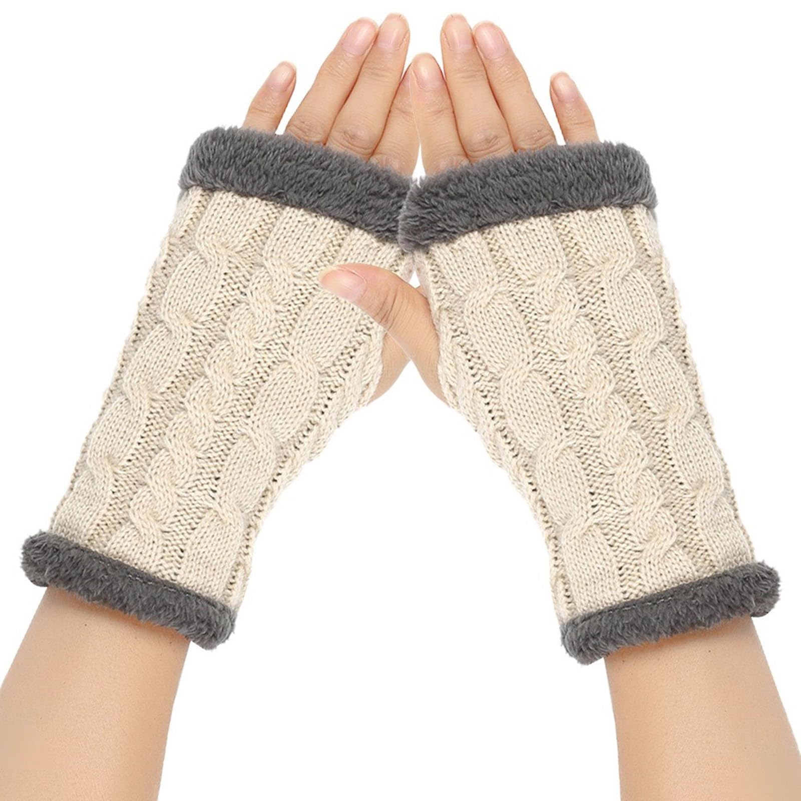 Unisex Warm Half Finger Gloves Winter Fingerless Gloves Solid Color Knitted Gloves Men Women Cold-proof Mittens