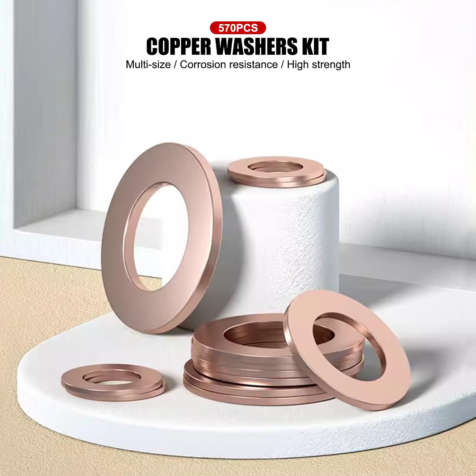 570 pièces Kit rondelles en cuivre, avec 30 tailles assorties et un boîtier rangement en plastique, rondelles métalliques à haute conductivité pour sceller les joints plomberie, automobiles