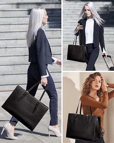 Miniatura 6 de LOVEVOOK Bolsa para laptop para mujer, bolsa de mano de gran capacidad, bolso acolchado, bolso de hombro, maletín para computadora de trabajo de