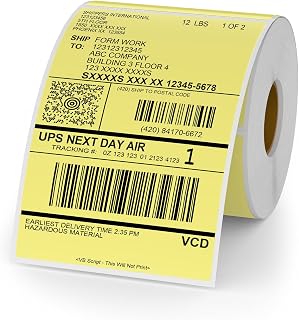 YIKIADA Etiqueta Térmica Amarilla Vinilo 150 x 100 mm Rollo Perforado Autoadhesivo Térmico Directo Etiqueta de Envío Impermeable para Código de Barras Código QR 250 Piezas