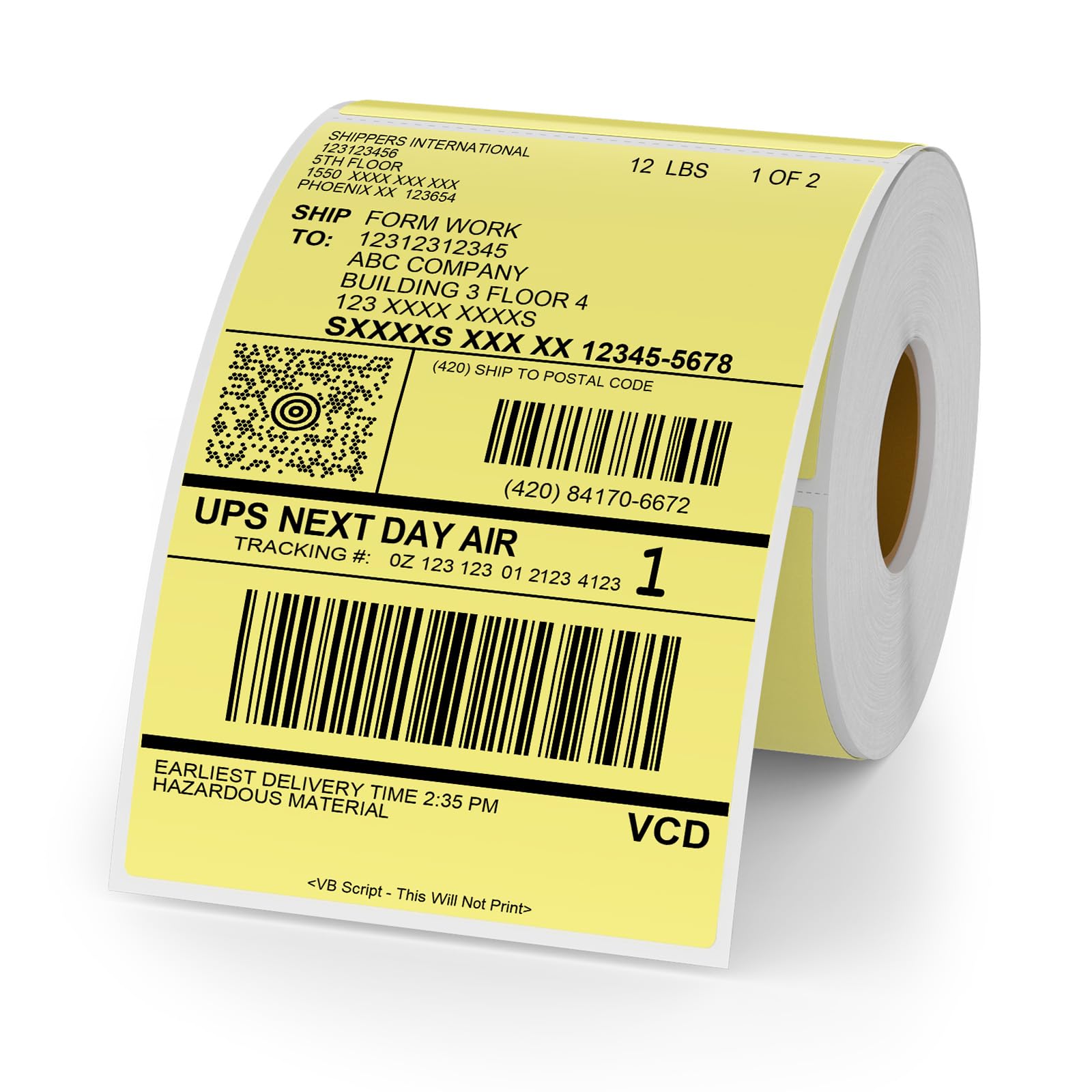 YIKIADA Yellow Thermal Labels 6 × 4 Inch Vinyl Self-Adhesive Rectangle Stickers Roll Waterproof Printer Decals Shipping Tag for QR Code DIY Office