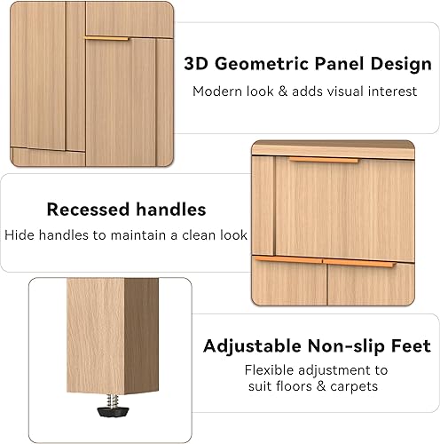Miniatura 3 de Aparador moderno con puertas geométricas 3D, armario de TV de 54 pulgadas con 4 puertas y 3 cajones, credenza de almacenamiento de buffet para sala
