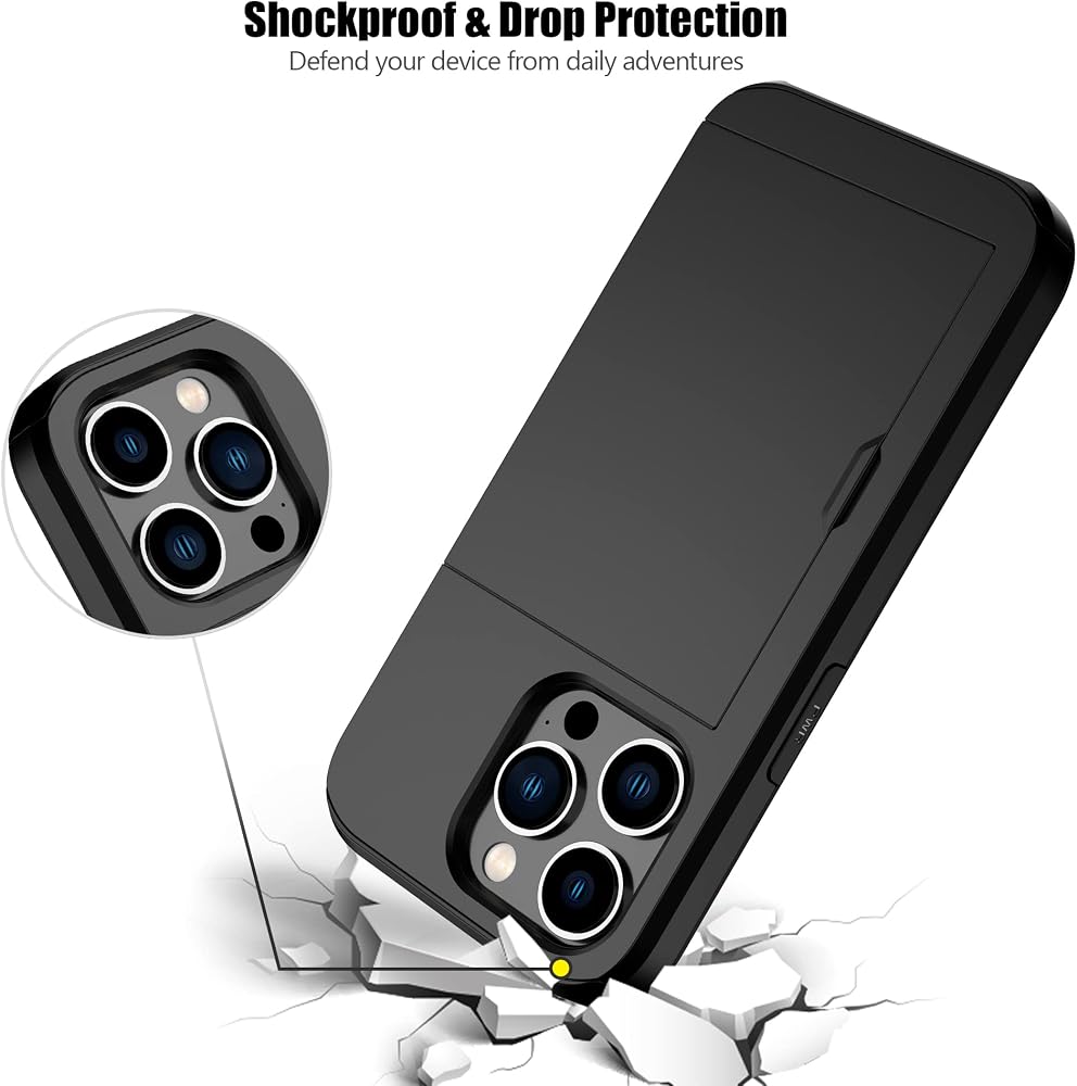 Nvollnoe Compatible with iPhone 15 Pro Case with Card Holder Heavy Duty Protective Dual Layer Shockproof Hidden Card Slot Slim Wallet Phone Cover for Women&Men 6.1 inch(Black)