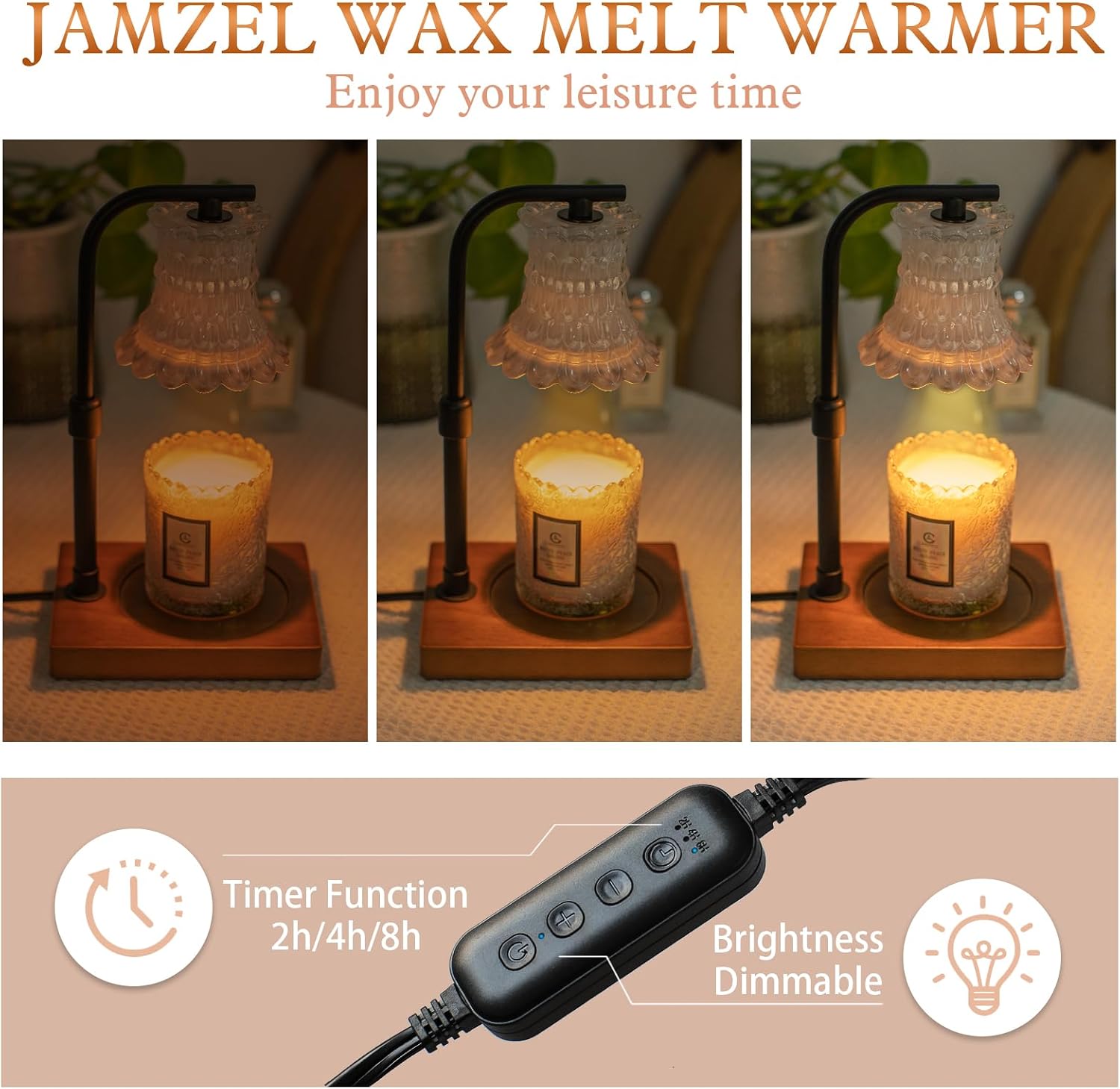 Candle Warmer Lamp with Timer,Dimmer Electric Color Change Lampshade Candle Warmers,Home Decor Glass Candle Melter as Gift for Women,Compatible with Small & Large Jar Candle,Grey