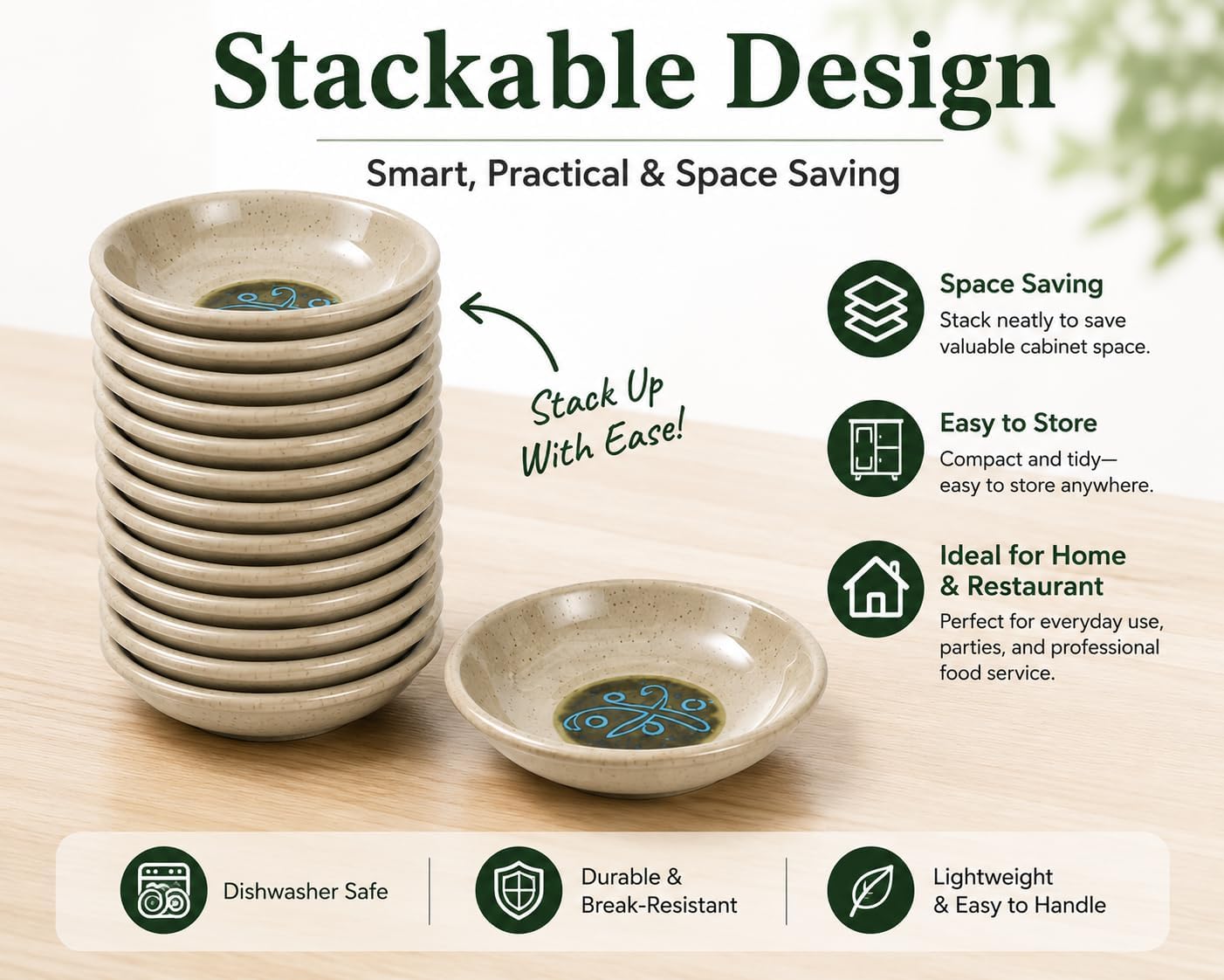 JapanBargain, Set of 4 Melamine Soy Sauce Dishes – Dipping Bowls for Condiments & Sushi – Break-Resistant Saucers for Soy, Wasabi, Ginger, Vinegar, Oil – Speckled Rustic Japanese-Style Motif