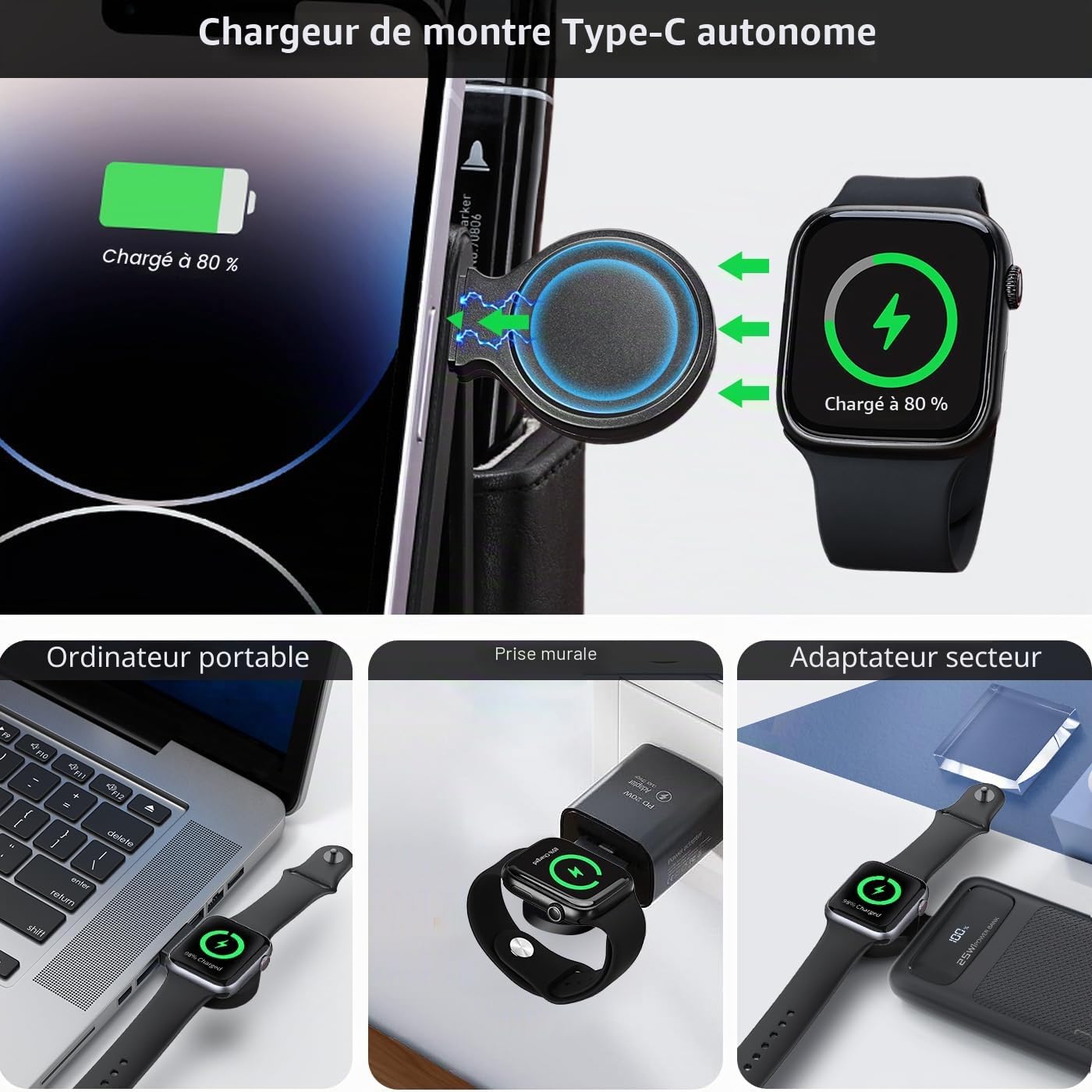 GORESE Chargeur Induction, 3 en 1 chargeur sans fil avec organisateur de bureau chargeur de monté mural 30W Adaptateur compatible pour iPhone 15/14/13/12/11/Pro/Max/XS iWatch 7/6/5/4/3 AirPods 3/2/Pro