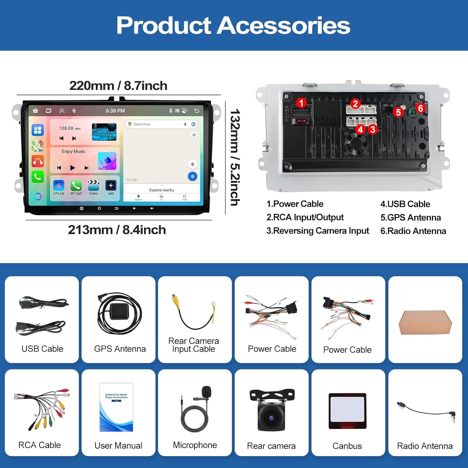 All included accessories for CAMECHO Car Stereo