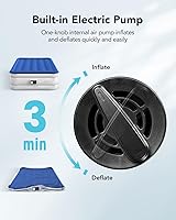 Vista 2 de iDOO - Colchón de aire tamaño matrimonial con bomba integrada, colchón inflable mejorado, ideal para campamento en casa y como cama de invitados