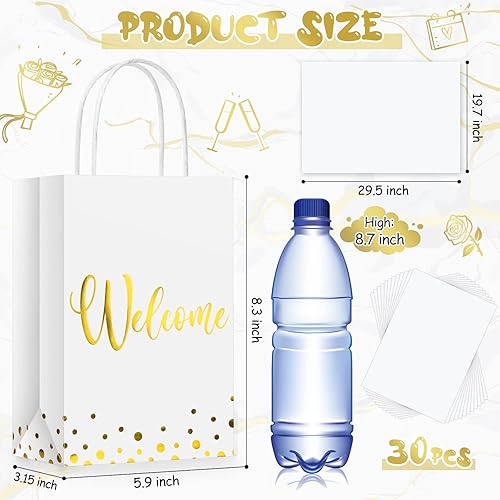 Miniatura 10 de Geyoga 30 bolsas de regalo de bienvenida con papel de seda, bolsas de boda de bienvenida doradas con asa, bolsas de papel kraft de bienvenida para