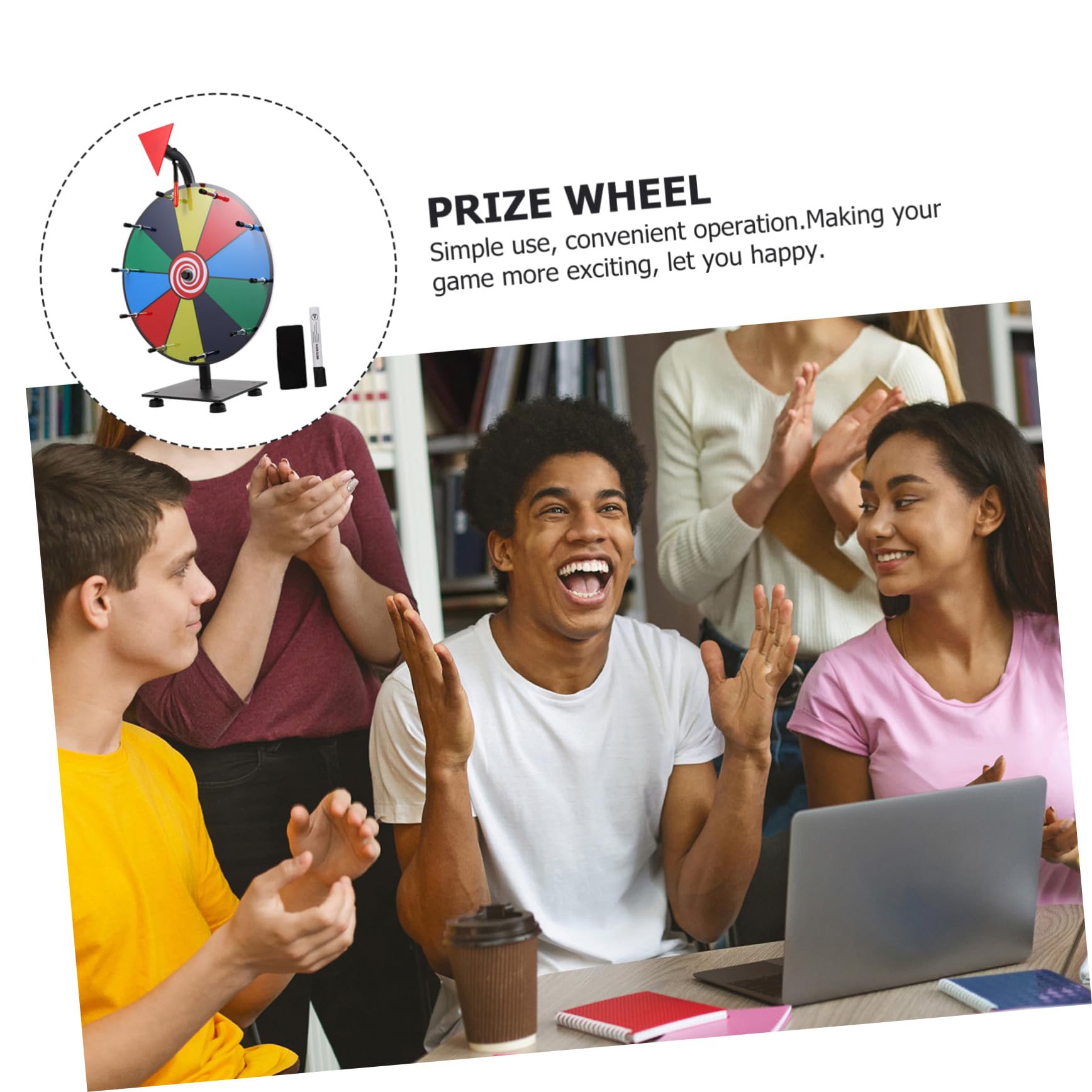 FRCOLOR Premium Gewinnrad zum Drehen mit Abwischbarer Oberfläche und Kompakter Bauweise aus Edelstahl und Kunststoff für Karneval und Klassenzimmer