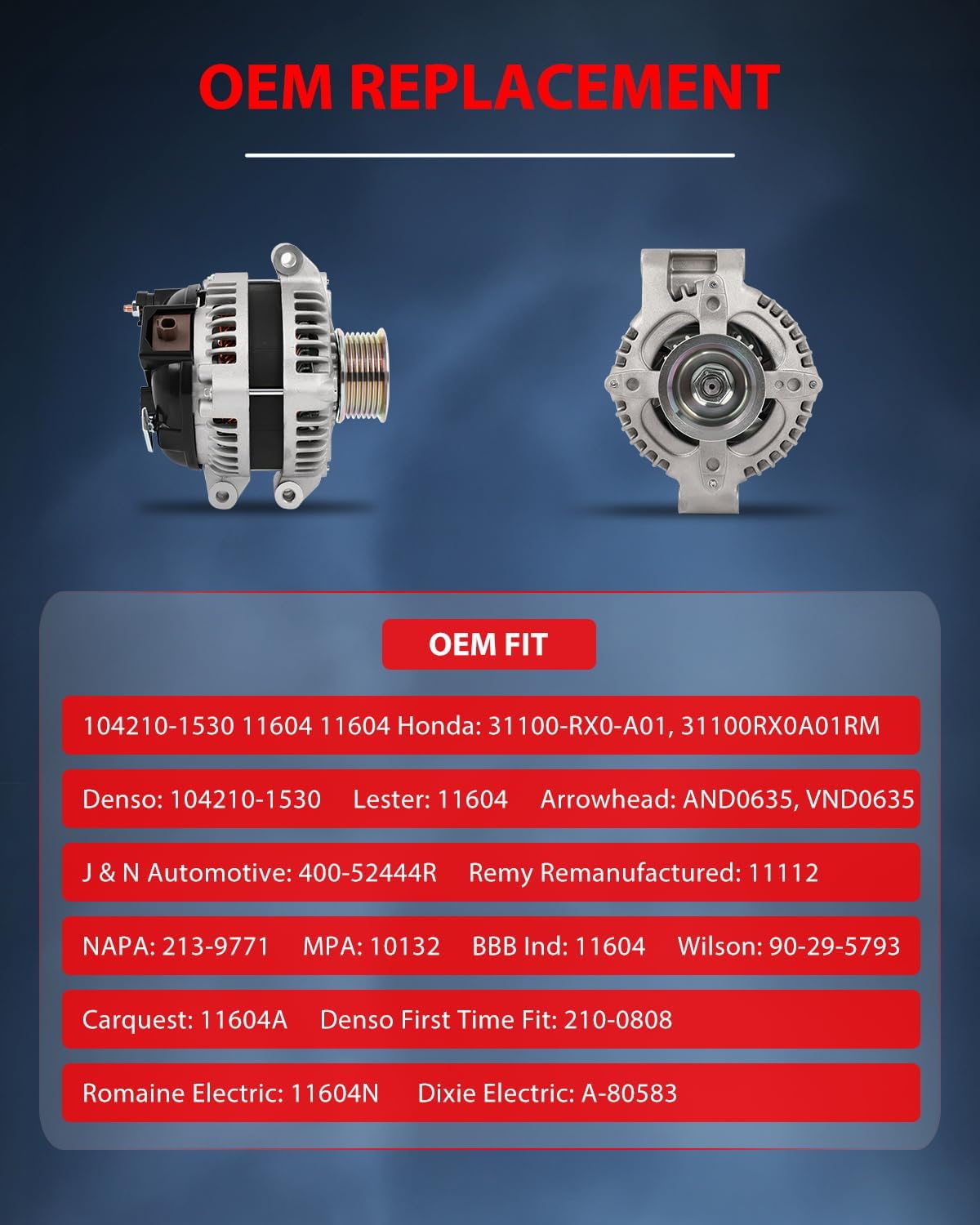 cciyu Alternators 11604 Fit for 2013-2015 for Acura for ILX,2012-2015 for Honda for Civic,2012-2014 for Honda for CR-V