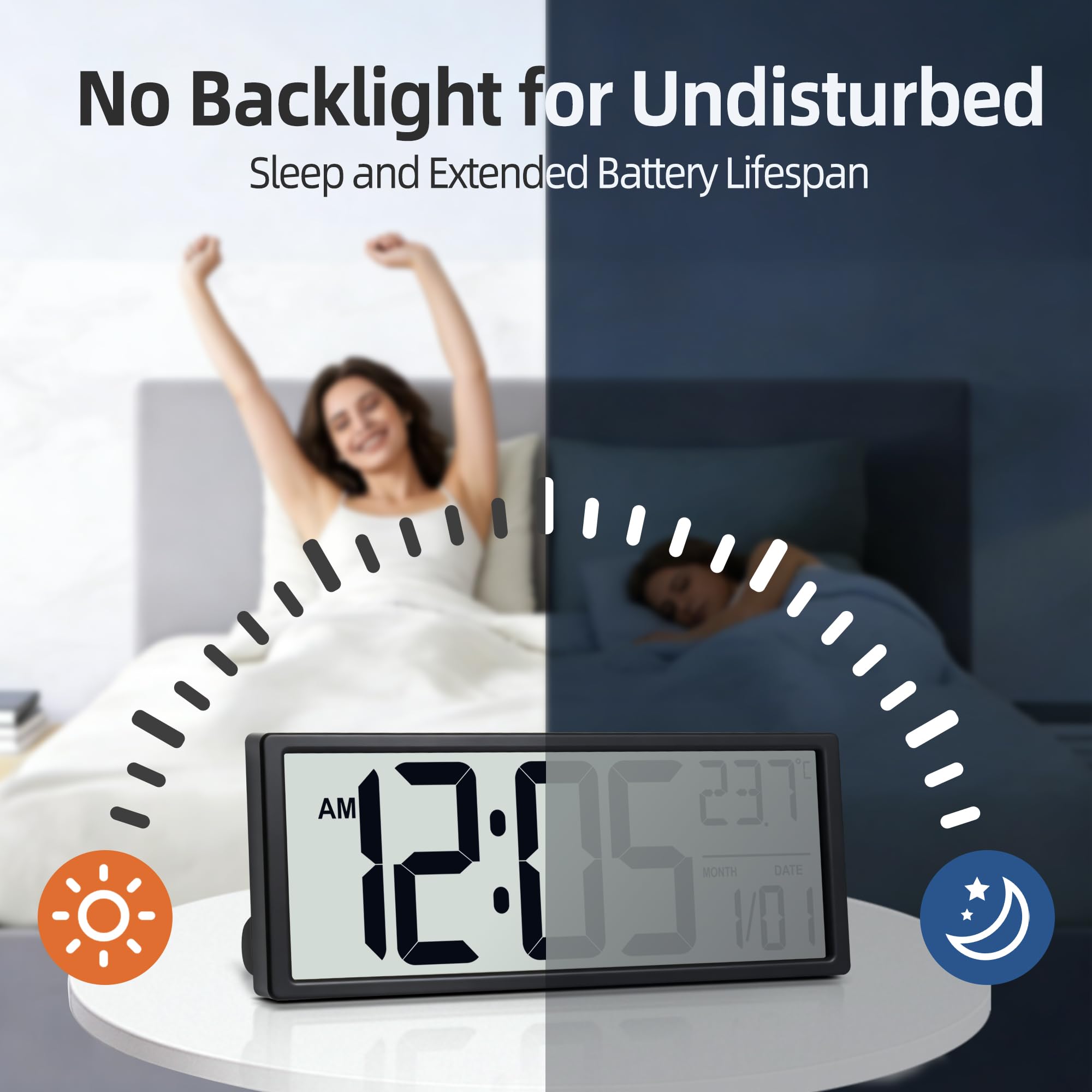 Reloj de pared digital grande de 15 pulgadas, funciona con pilas, con números de pantalla grandes, temperatura y fecha, DST automático y alarma, para oficina, aula, gimnasio, dormitorio