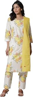 W for Woman W Women Off White Floral Print Cotton Kurta Set With Straight Pant & Dupatta Price In India