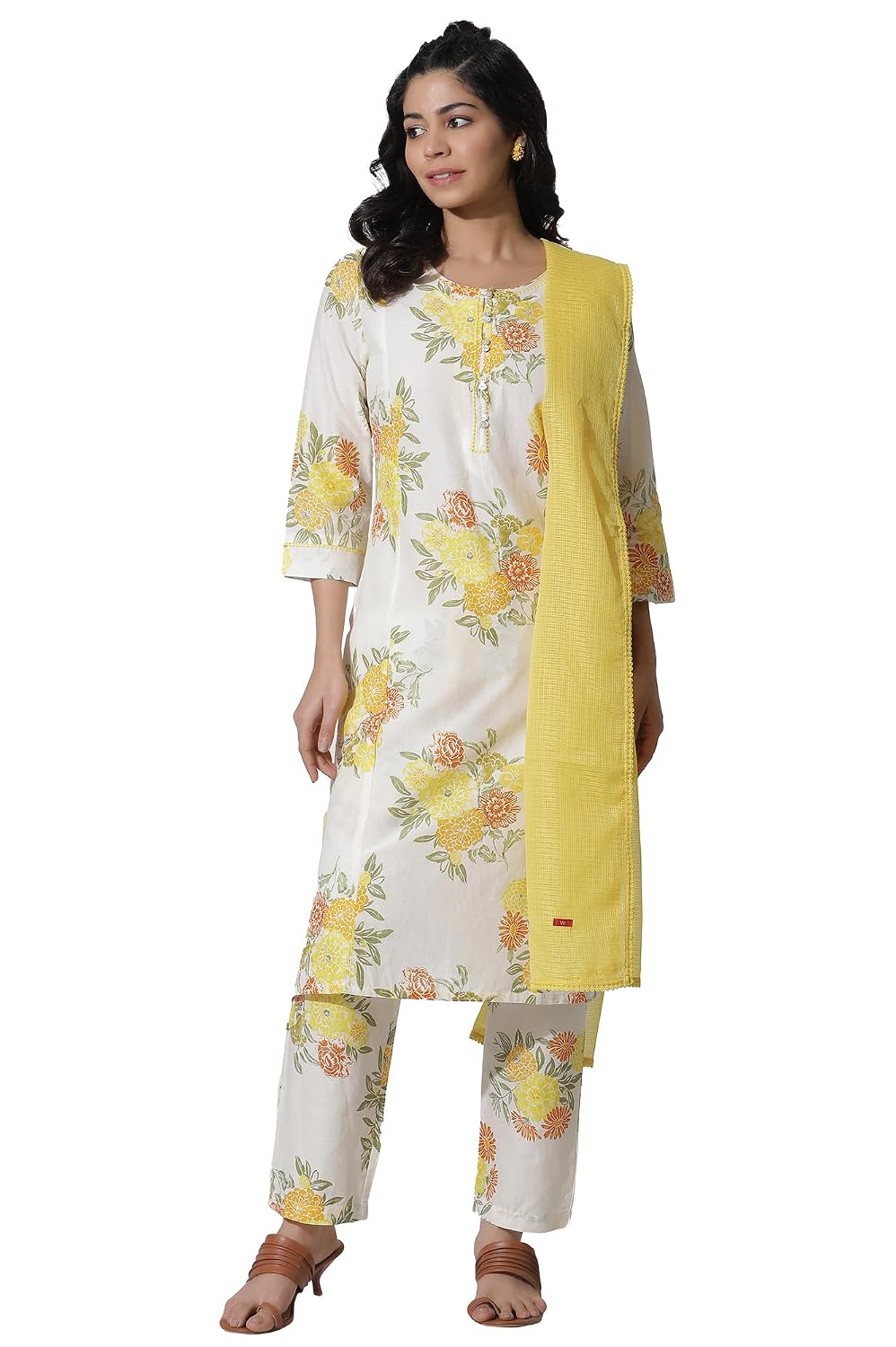 W for Woman W Women Off White Floral Print Cotton Kurta Set With Straight Pant & Dupatta - Review, Price and Buying Guide