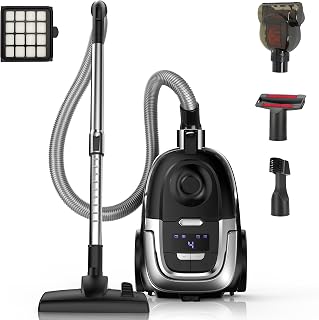 Zefiro Max 1600W Bagless Canister Vacuum: 40kPa Suction, HEPA Filter, Auto Cord Rewind, Pet Hair Tool for Carpets & Floors