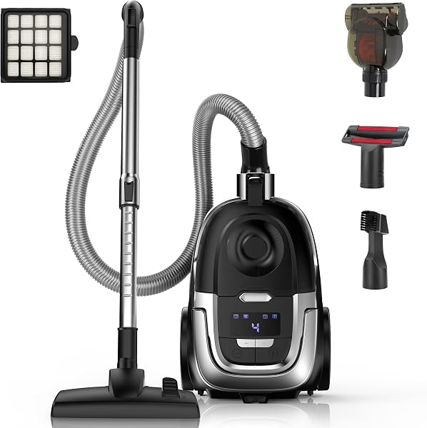 Zefiro Max 1600W Bagless Canister Vacuum Cleaner, 40kPa Powerful Suction, Lightweight, Auto Cord Rewind, HEPA Filter, Corded Vacuum for Floors, Carpets, Pet Hair in Homes & Apartments, Larger Capacity - 1