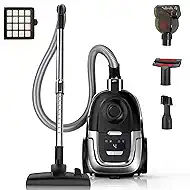 Zefiro Max 1600W Bagless Canister Vacuum Cleaner, 40kPa Powerful Suction, Lightweight, Auto Cord Rewind, HEPA Filter, Corded Vacuum for Floors, Carpets, Pet Hair in Homes & Apartments, Larger Capacity