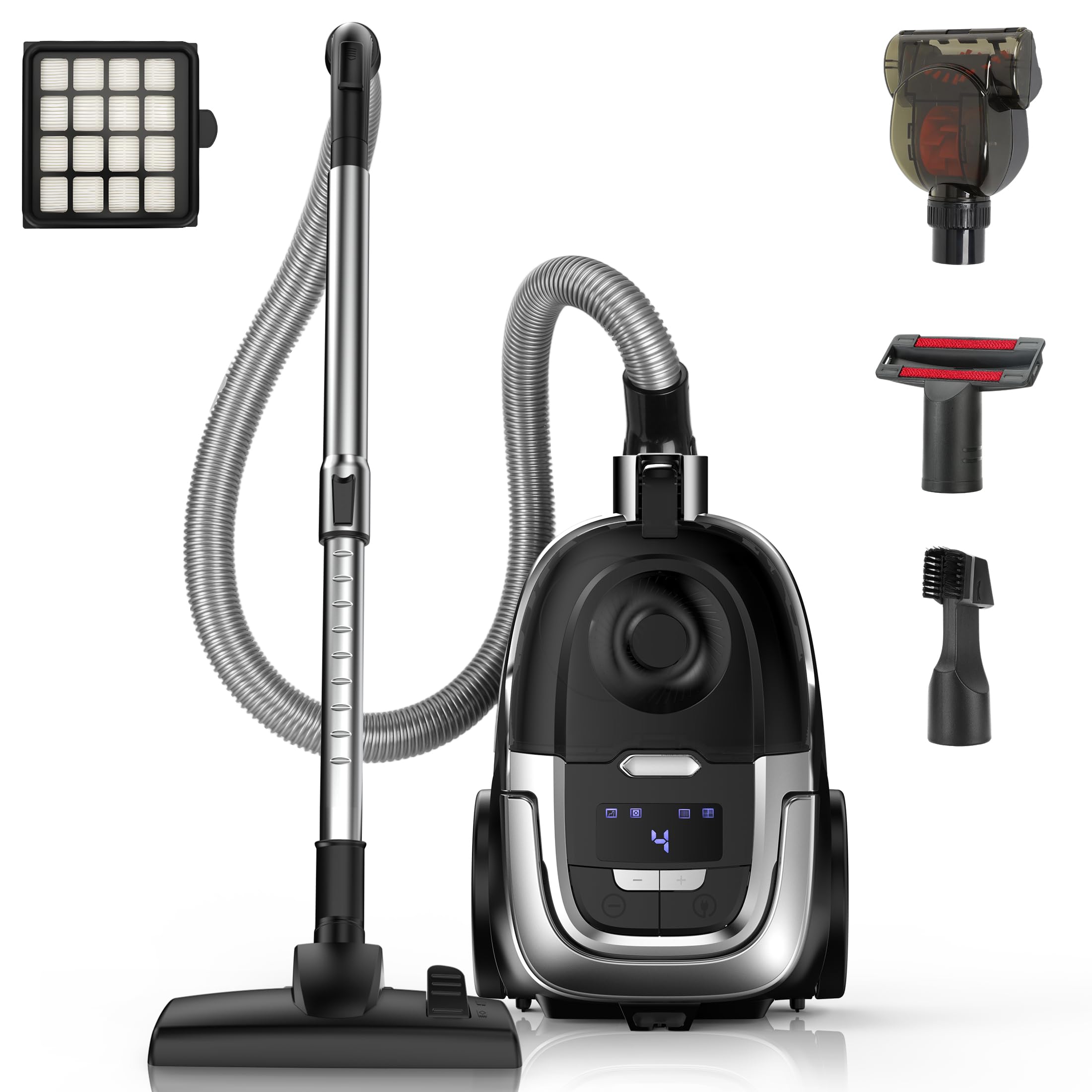 Zefiro Max 1600W Bagless Canister Vacuum Cleaner, 40kPa Powerful Suction, Lightweight, Auto Cord Rewind, HEPA Filter, Corded Vacuum for Floors, Carpets, Pet Hair in Homes & Apartments, Larger Capacity