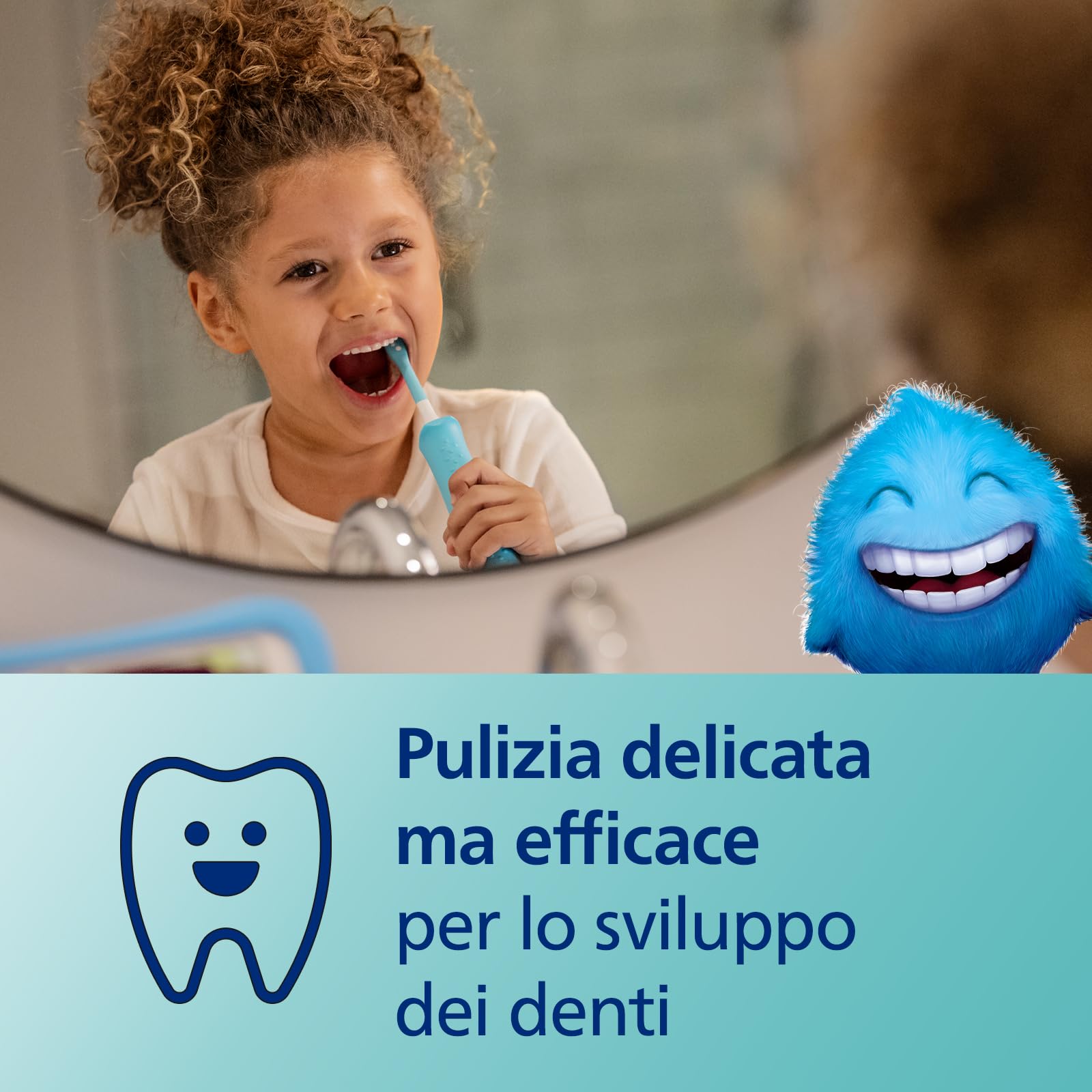 Philips Sonicare For Kids HX6322/04 Spazzolino Elettrico Sonico per Bambini, Connesso all'App, Blu