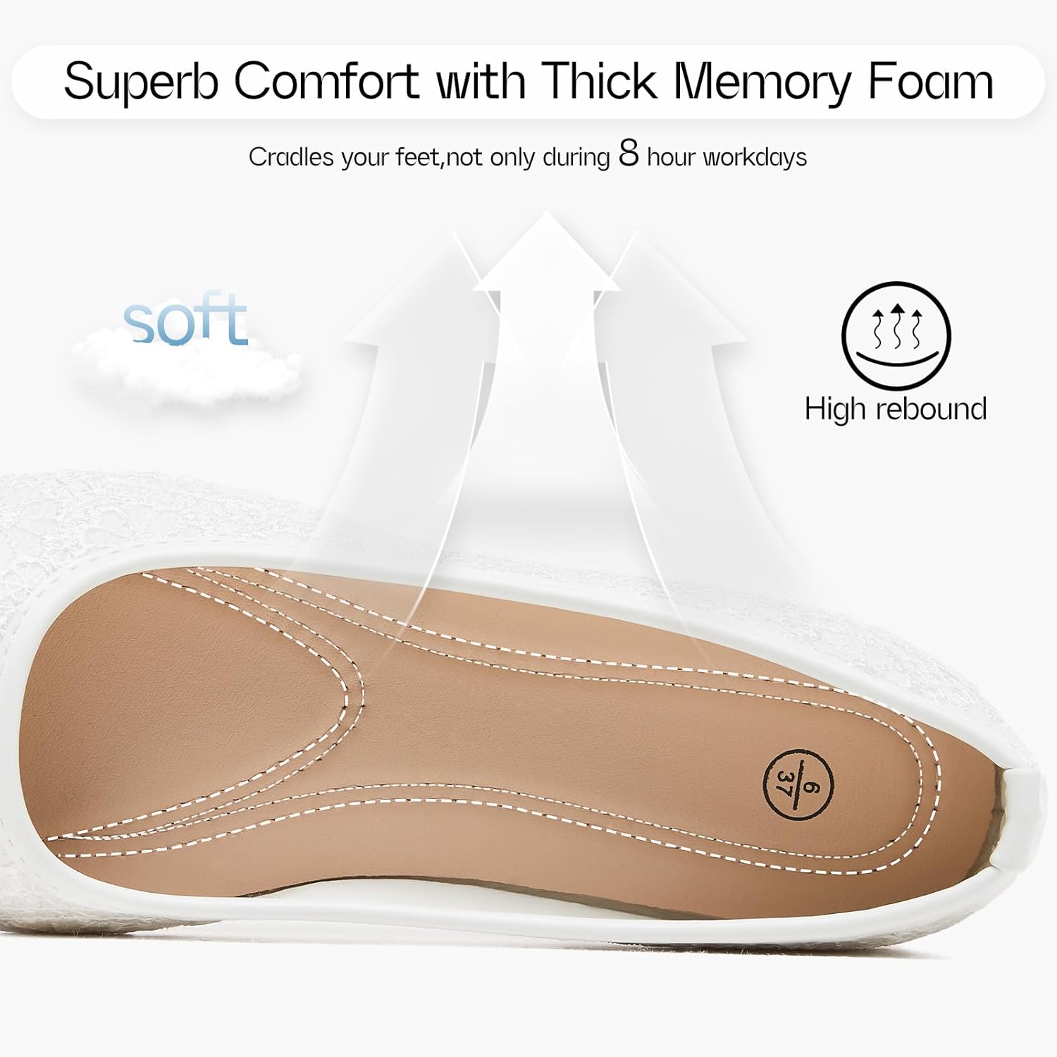 Shupua Black Flats for Women Lace Wedding Shoes Womens White Flat Dressy Comfortable Slip on Ballet Flats Shoes for Bride, Ladies, Office, Girls - Image 3