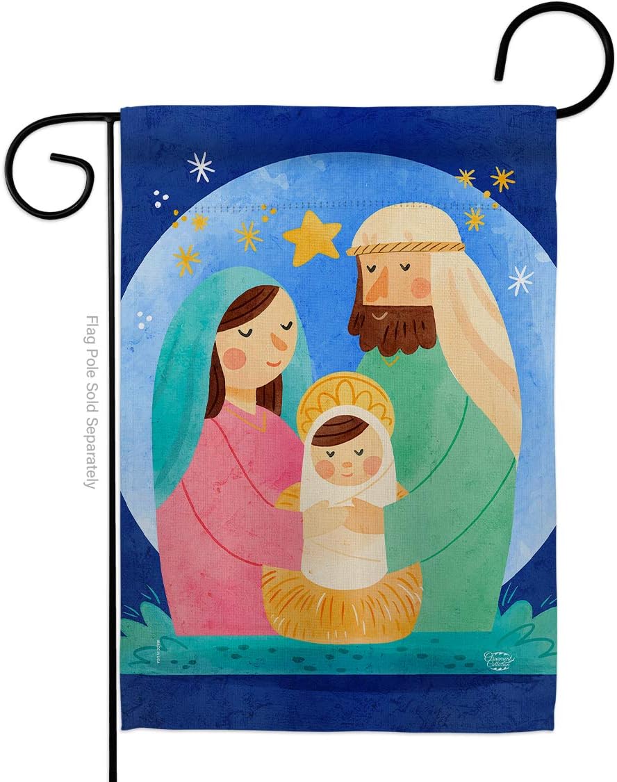 Nativity Jesus Garden Flag Set Wall Holder Wintertime Three King Religious Holy Family Season Christian Small Decorative Gift Yard House Banner Made In USA 13 X 18.5