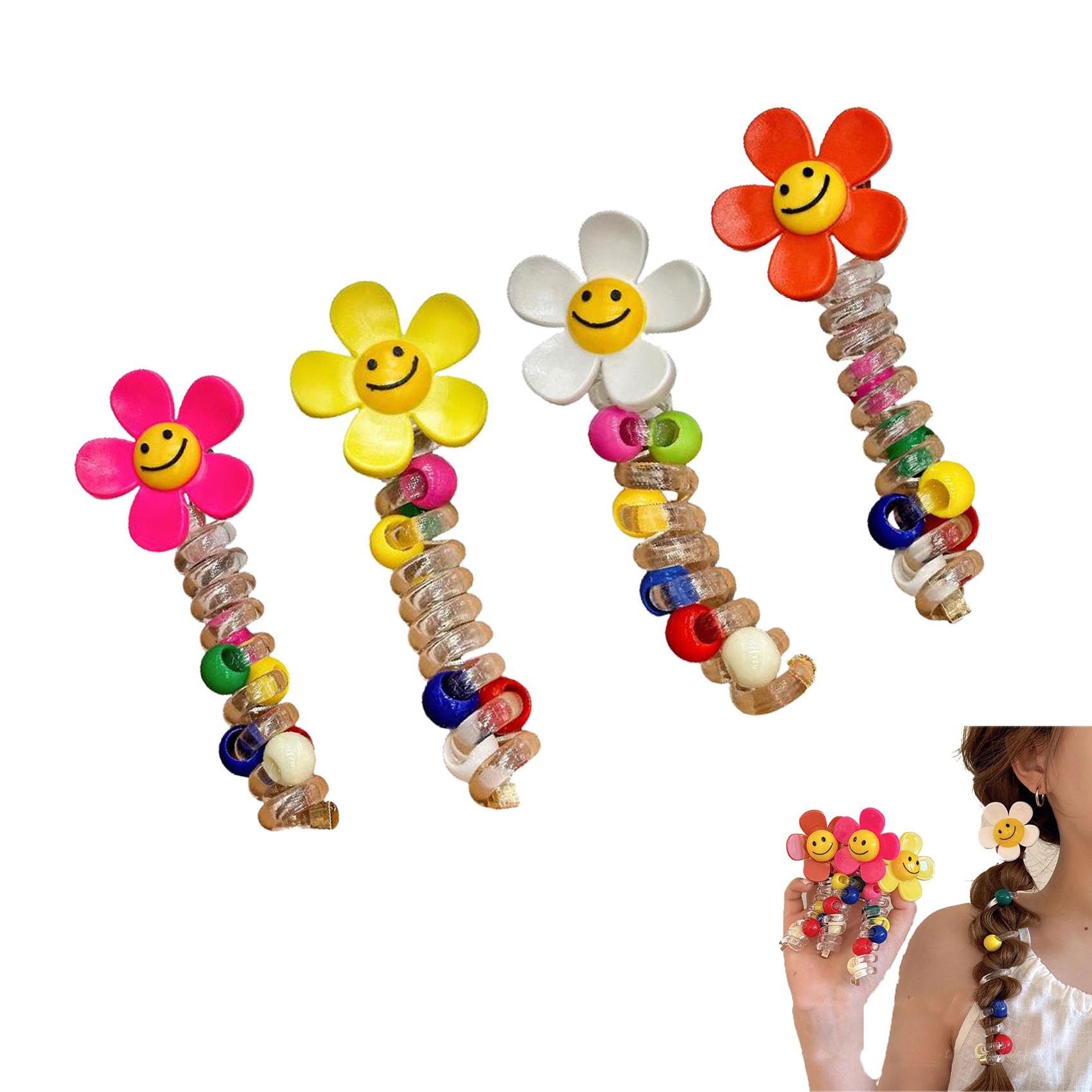 No Damage Soft Elastic Spiral Hair Ties, Colorful Telephone Cord Scrunchies for Ponytails, Phone Cord Hair Ties, for Women & Girls, Spiral Elastic Hair Bands (A)