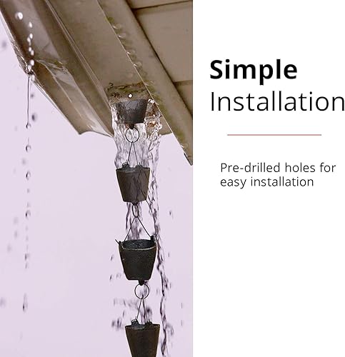 Miniatura 9 de NACH JS-RNC004 - Cadena de lluvia de tulipanes de hierro fundido resistente, cadenas de lluvia decorativas para canalón, bajante, drenaje exterior,