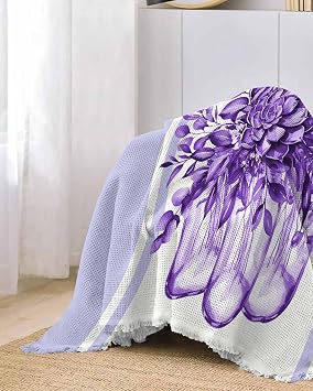 Eucalyptus Purple Sofa Couch Covers for Dogs, Washable Sofa Throw Cover Single Slipcovers for Armchair with Tassels, Stripes Bottle Flower Cactus Plant Couch Protector Towel Blanket M 71x91