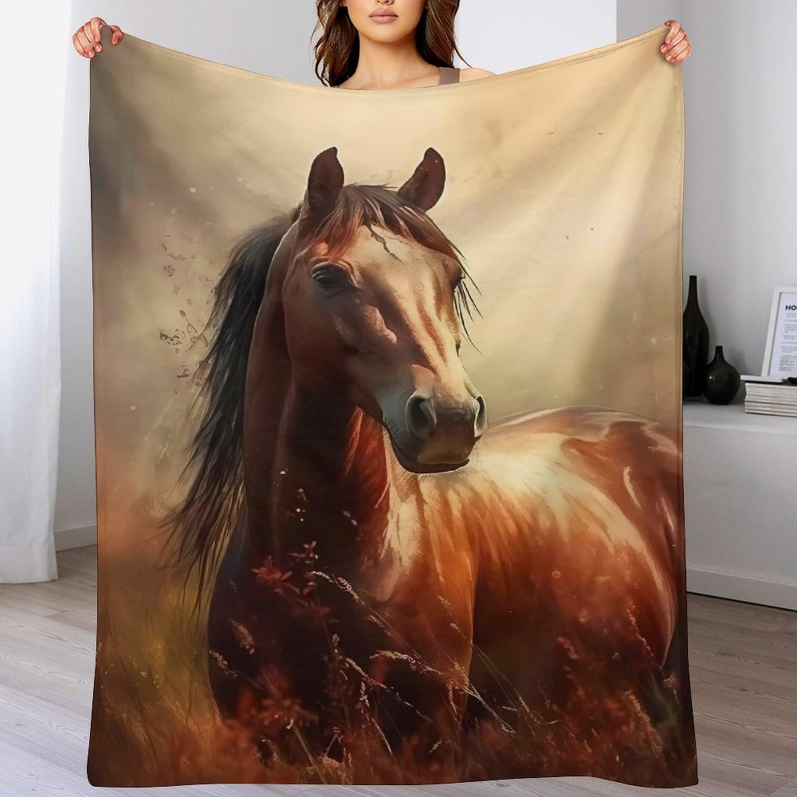 Couverture polaire cheval en flanelle douce pour lit et canapé de 100x130cm