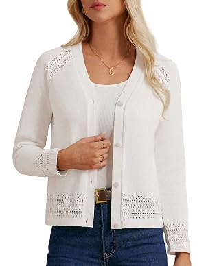 GRACE KARIN Women Cotton Cropped Cardigan Lightweight Long Sleeve Button Knit Sweaters Spring Summer Fashion Clothes 2026