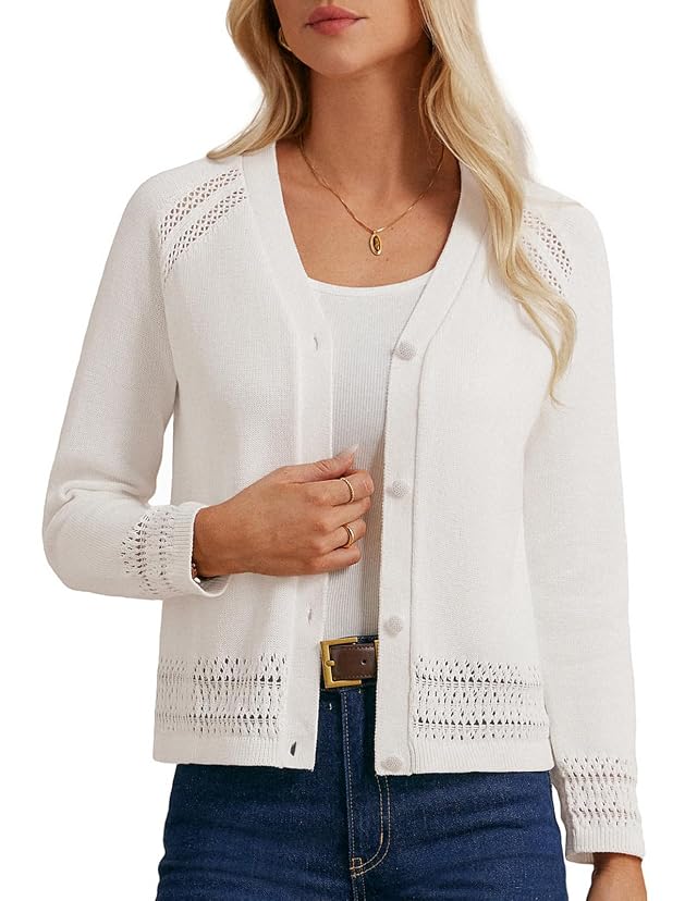GRACE KARIN Women Cotton Cropped Cardigan Lightweight Long Sleeve Button Knit Sweaters Spring Summer Fashion Clothes 2026